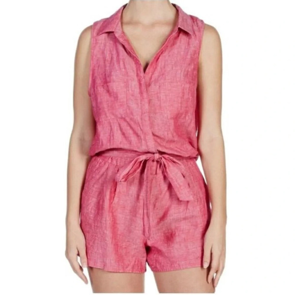 Joie Toinette Linen Pink Chambray Sleeveless Romper - Picture 3 of 16